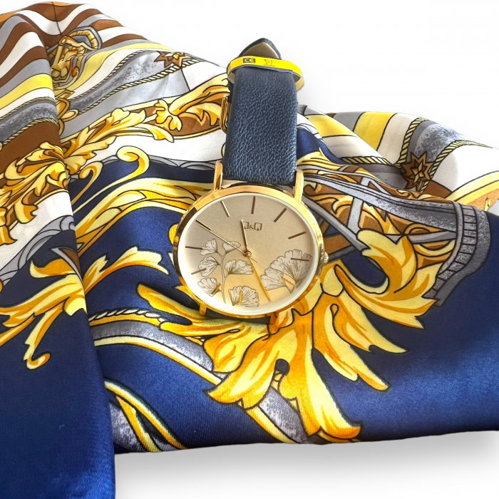 Ceas Q&Q, Cercei Gold Flower si Esarfa Matase Borealy [4]