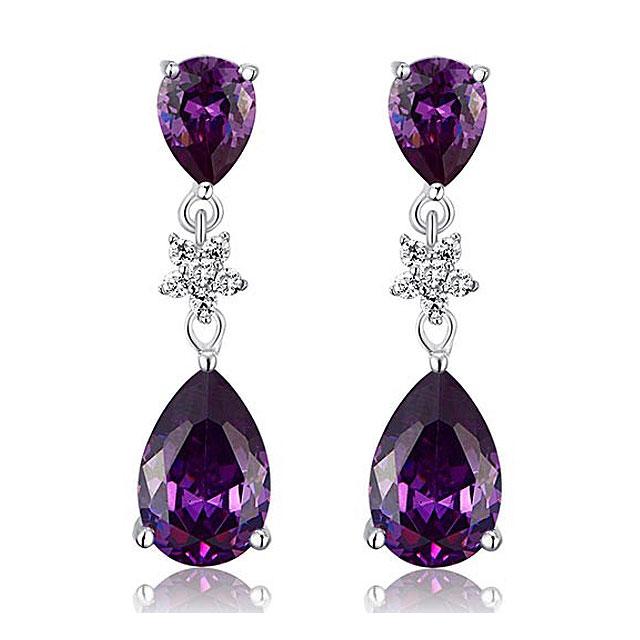 Cercei Borealy Argint 925 Purple Sapphire Flower Drop [1]