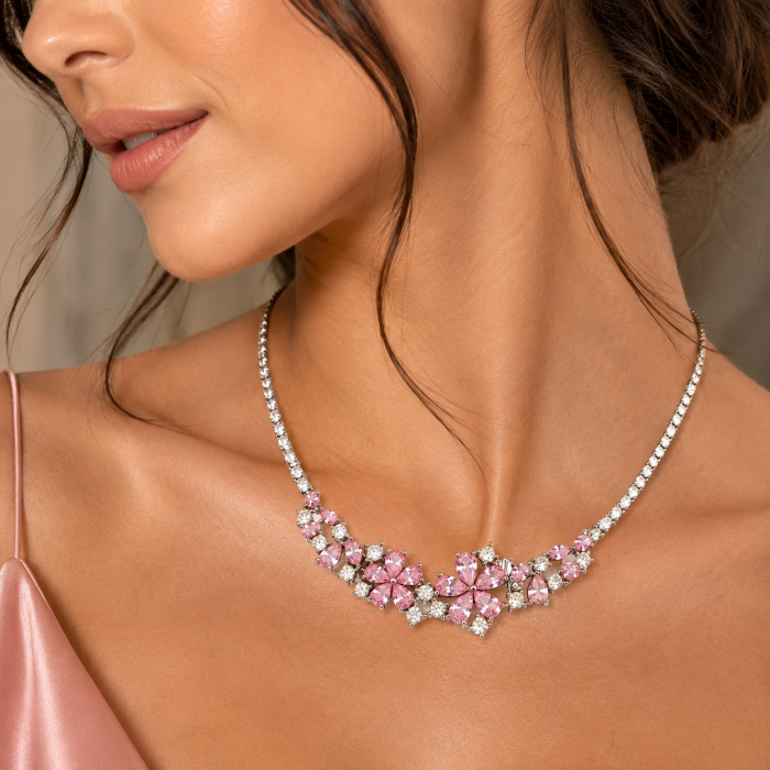 Colier Pink Blossom – Eleganță Delicată cu Cristale Roz [2]