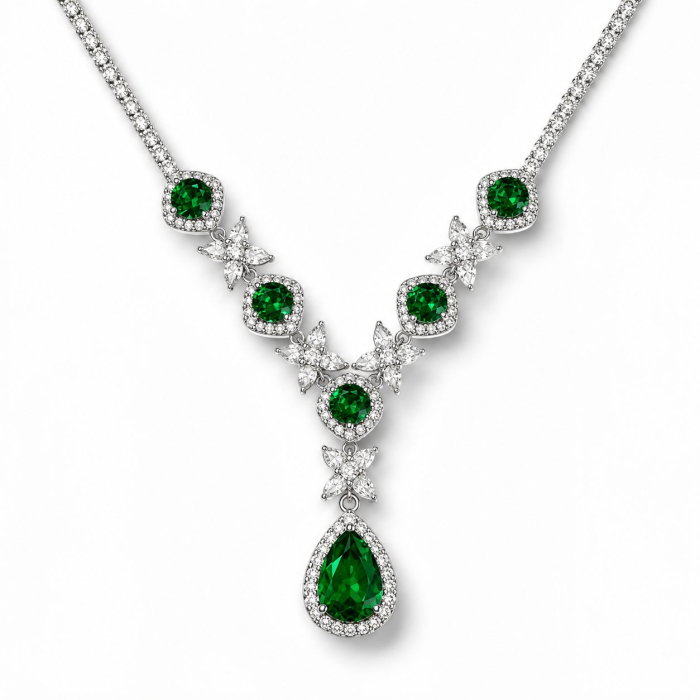 Colier Elegant Verde Smarald cu Cristale [1]