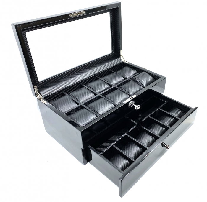 Cutie 16 Ceasuri si Butoni Lux Black Wood [1]