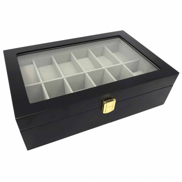 Cutie de 12 Ceasuri Lemn Negru Mat [4]
