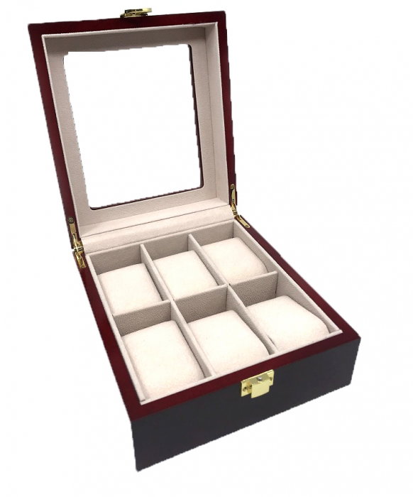 Cutie ceasuri Wooden Brown for 6 watches, include Personalizare Gratuita cu Placuta Gravata [1]