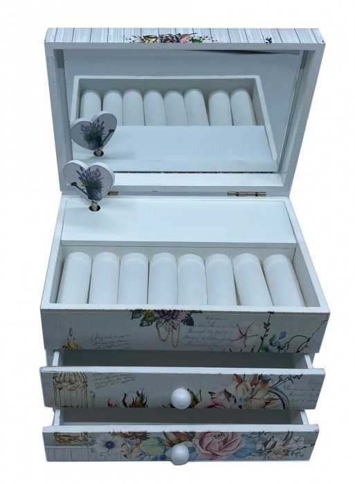 Cutie muzicala din lemn pentru bijuterii Shabby Chic [3]