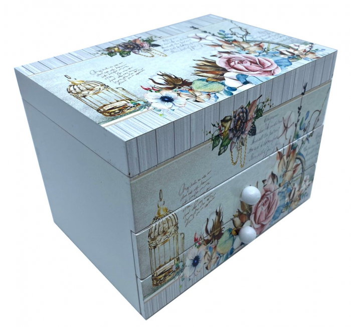 Cutie muzicala din lemn pentru bijuterii Shabby Chic [2]