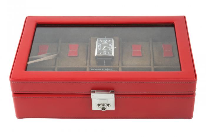 Cutie 10 Ceasuri piele naturala Cordoba Red by Friedrich - made in Germany [2]