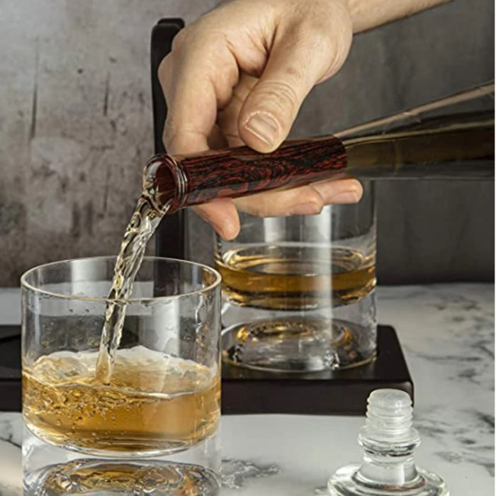 Decantor Bata de Baseball + 4 Pahare & Suport Lemn [4]