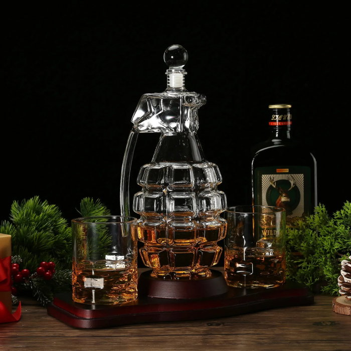 Decantor Grenada + 2 Pahare fara model & Suport Lemn [11]