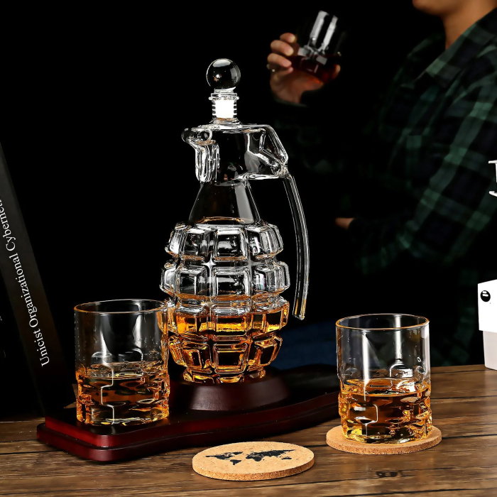 Decantor Grenada + 2 Pahare fara model & Suport Lemn [10]
