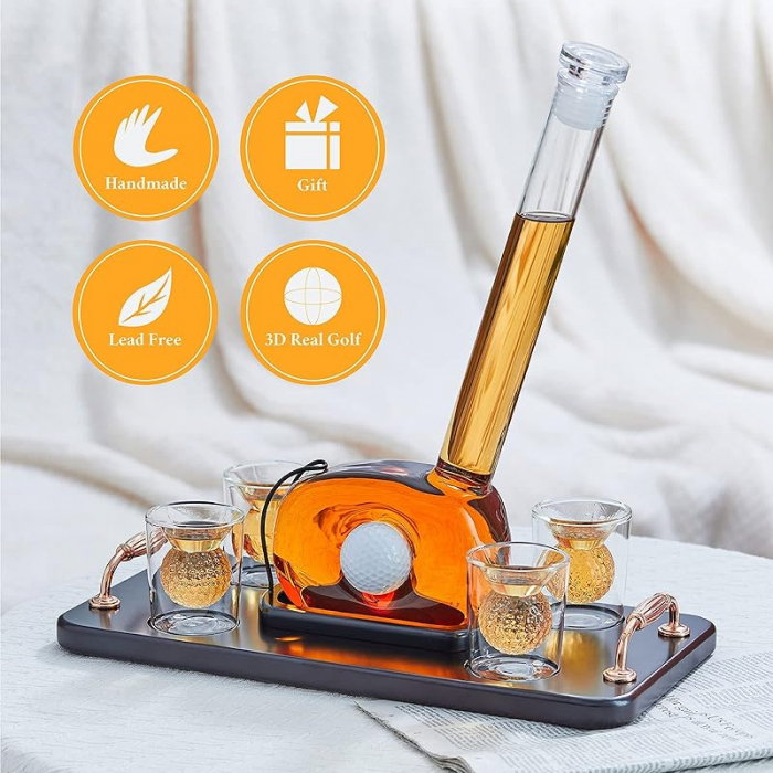 Decantor Golf cu 4 pahare mingi de golf & Suport de lemn [3]