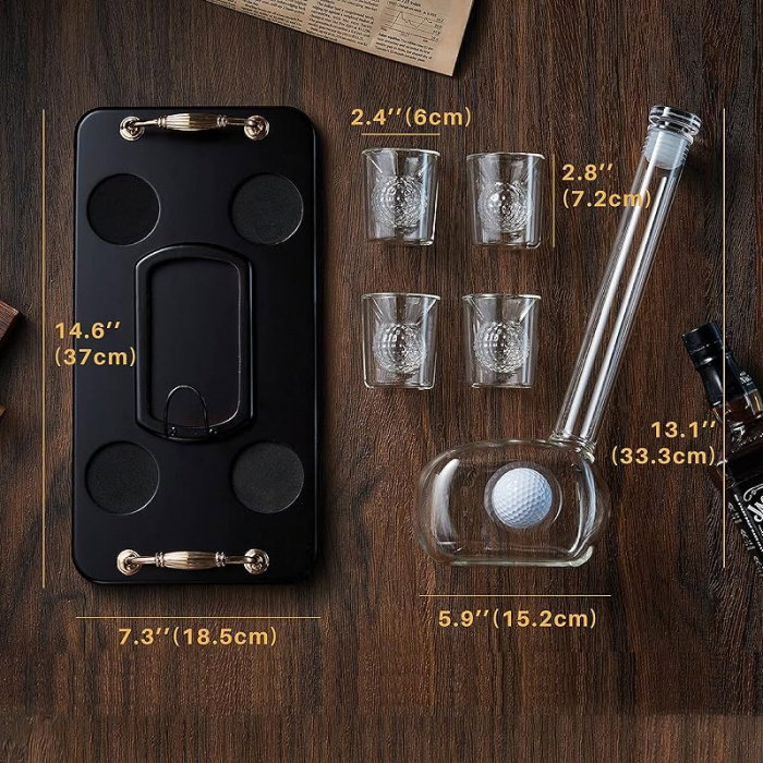 Decantor Golf cu 4 pahare mingi de golf & Suport de lemn [7]