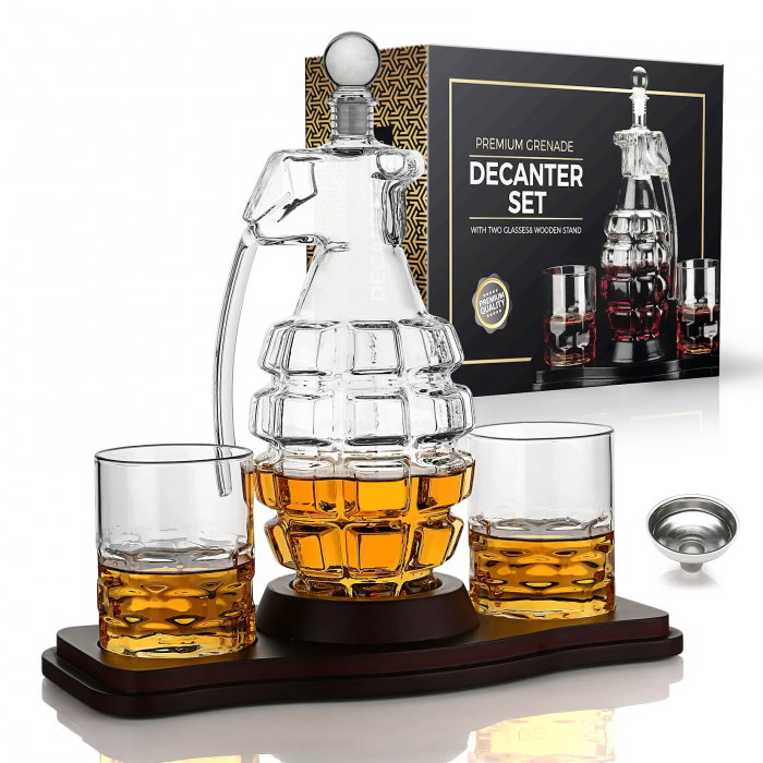 Decantor Grenada + 2 Pahare fara model & Suport Lemn [9]
