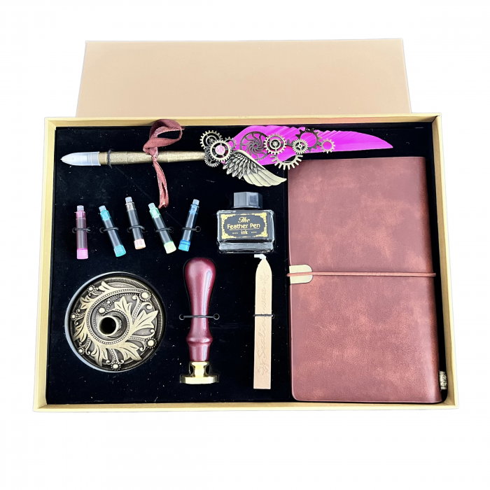 Caligrafie Deluxe Set Vintage Feather si Agenda Desk [8]