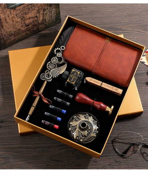 Caligrafie Deluxe Set Vintage Feather si Agenda Desk [13]