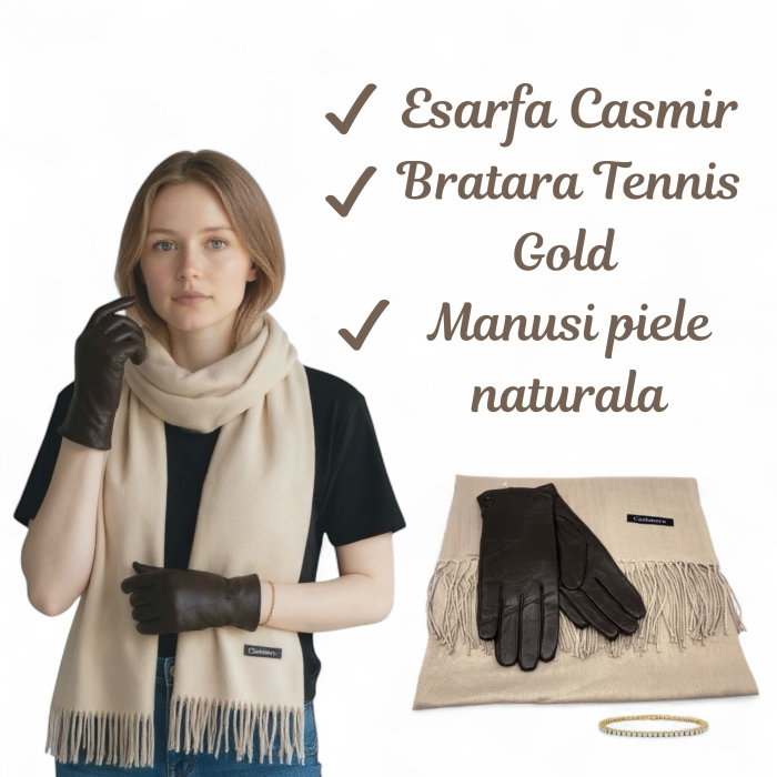Esarfa Casmir, Mănuşi Piele Naturală si Bratara Tennis Diamonds [1]
