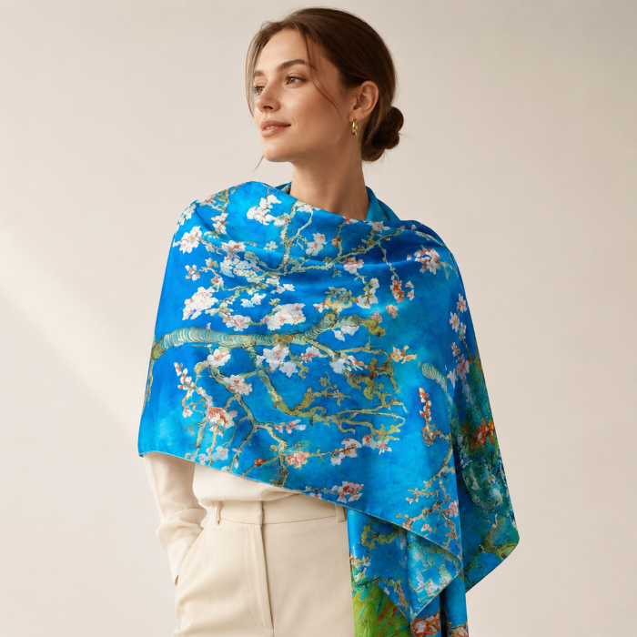 Esarfa de Matase Flowers  cu doua fete LARGE 70 x 180 cm [2]