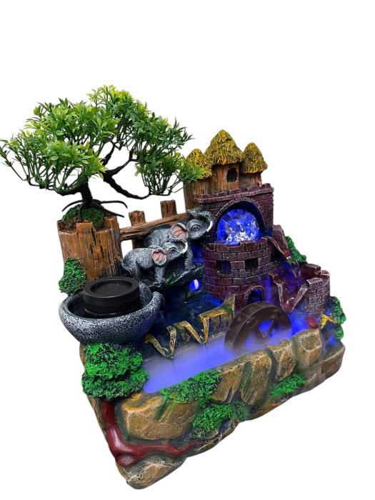 Fântână Feng Shui Elefanți & Castel Medieval cu LED și Abur [6]