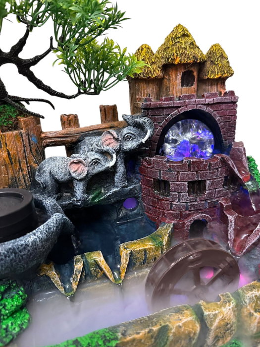 Fântână Feng Shui Elefanți & Castel Medieval cu LED și Abur [4]