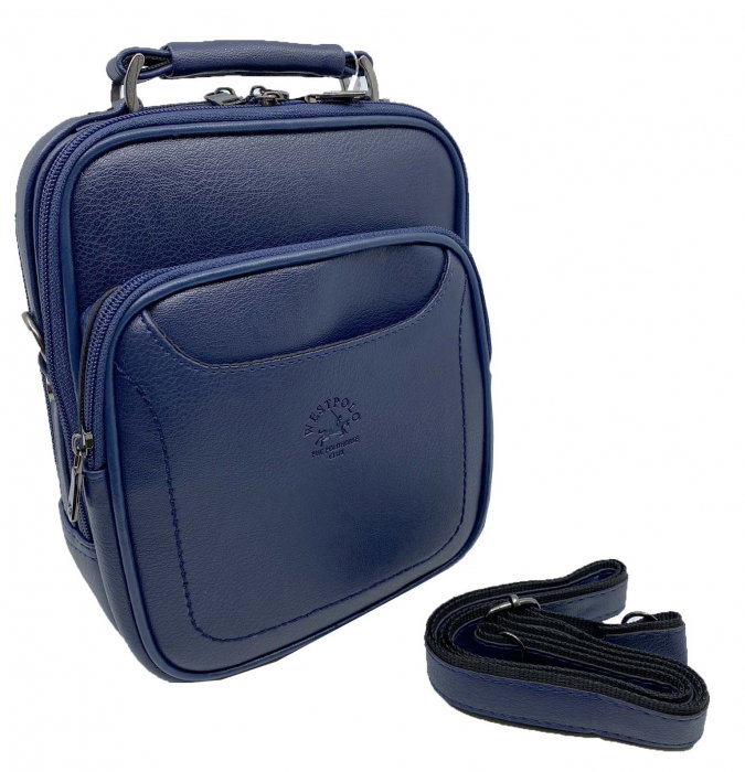 Geanta de umar pentru barbati WestPolo din Piele Naturala Neagra/Bleumarine [7]