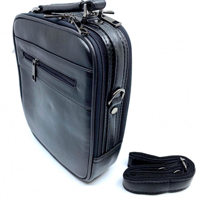Geanta de umar pentru barbati WestPolo din Piele Naturala Neagra/Bleumarine [3]