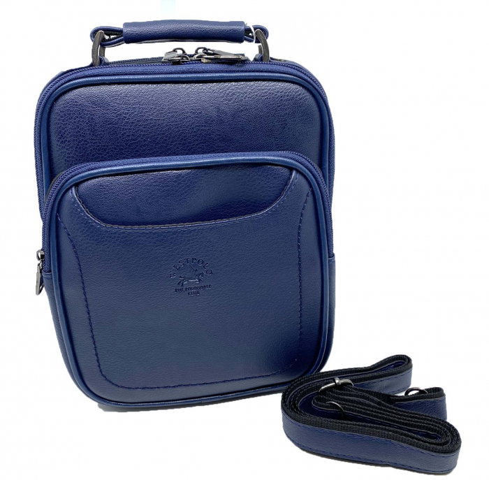 Geanta de umar pentru barbati WestPolo din Piele Naturala Neagra/Bleumarine [6]