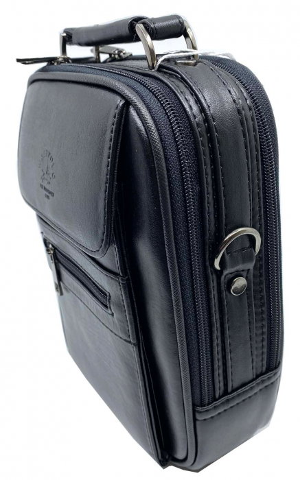 Geanta de umar pentru barbati WestPolo din Piele Naturala Neagra/Bleumarine [2]