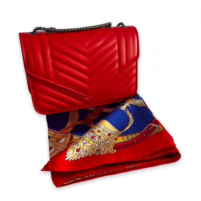 Geanta Red Glamour & Esarfa Matase [2]