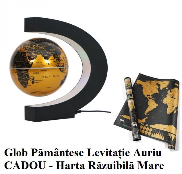 Glob Pământesc Levitaţie + CADOU Harta razuibila mare Borealy “Am fost acolo” 82 cm x 59 cm Gold Edition Deluxe [1]
