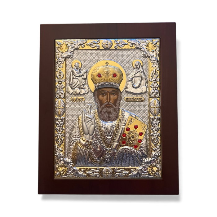 Icoană Argint & Aur– Sfântul Ierarh Nicolae, 18 x 22 cm [1]