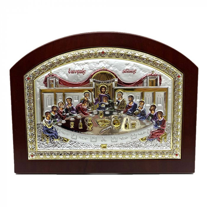 Icoana Cina cea de Taină placata Aur si Argint 925 Ortodoxa 32 cm x 24 cm - Meteora -  Made in Grecia [1]