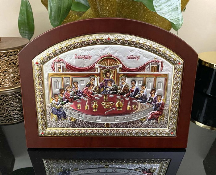 Icoana Cina cea de Taină placata Aur si Argint 925 Ortodoxa 32 cm x 24 cm - Meteora -  Made in Grecia [6]