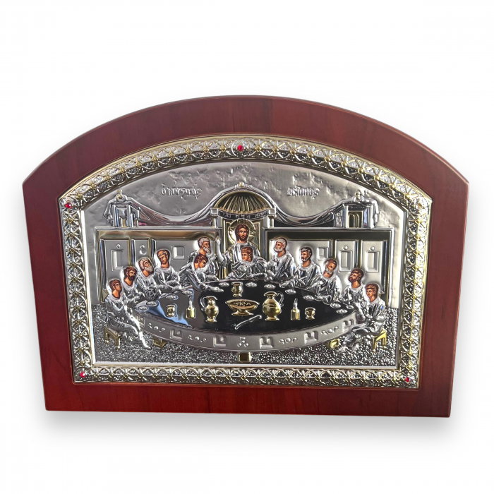 Icoana Cina cea de Taină placata Aur si Argint 925 Ortodoxa 25 cm x 19 cm - Meteora -  Made in Grecia [5]