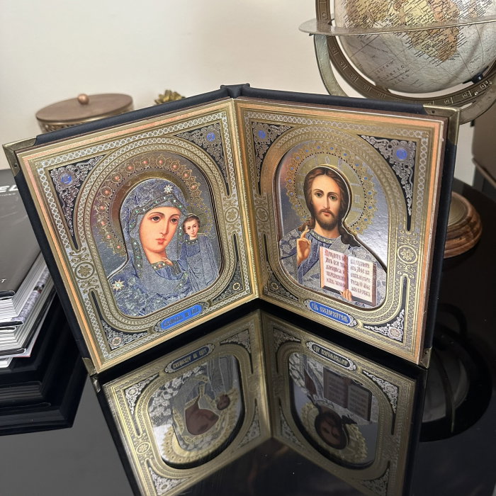 Icoana Dubla Carte 3D Fecioara Maria Ielusalem si Iisus Hristos 19 X 16 cm [6]