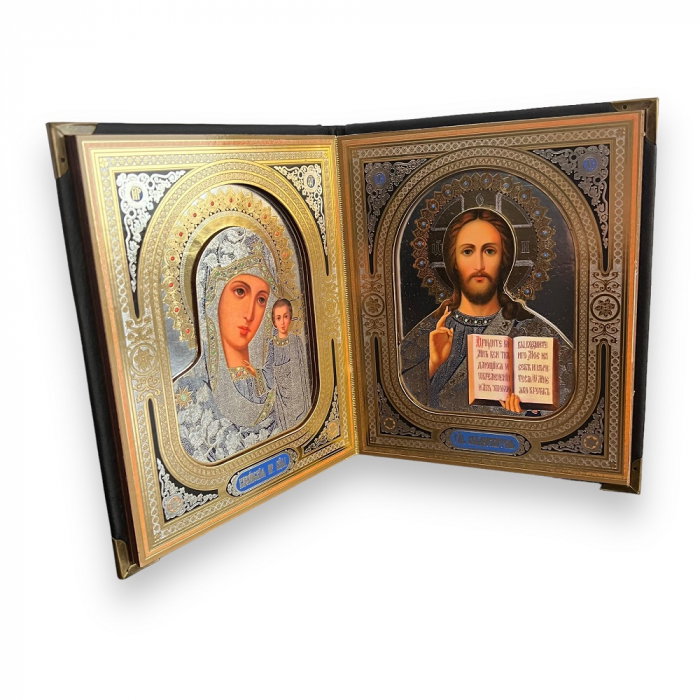 Icoana Dubla Carte 3D Fecioara Maria Ielusalem si Iisus Hristos 19 X 16 cm [5]