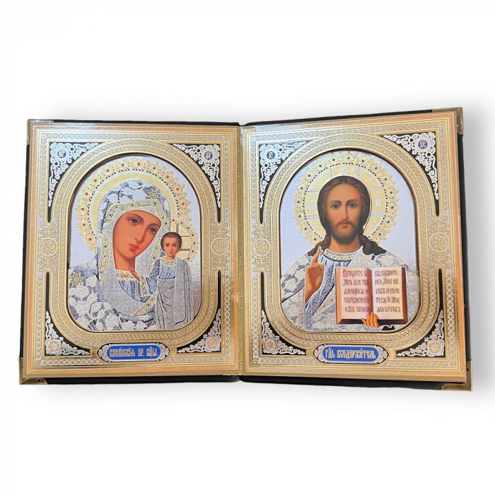 Icoana Dubla Carte 3D Fecioara Maria Ielusalem si Iisus Hristos 19 X 16 cm [1]