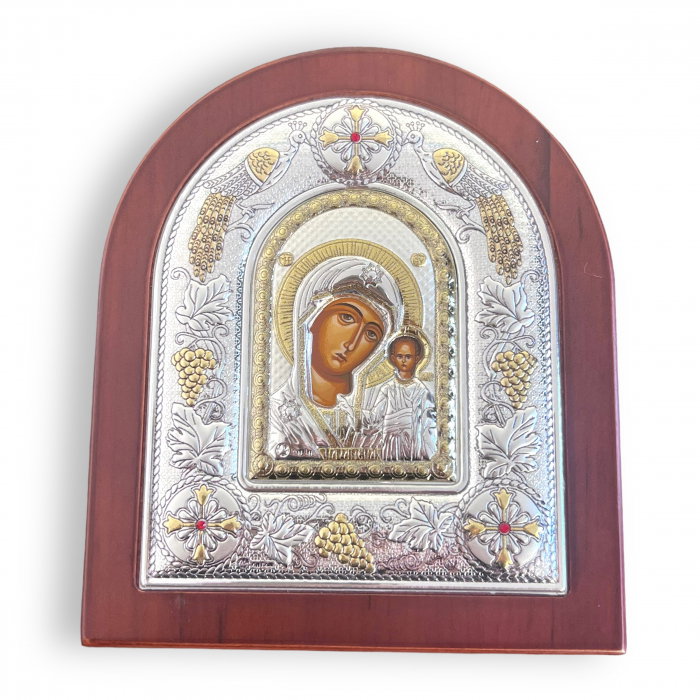 Icoana Fecioara Maria cu Pruncul placata cu aur si argint Made in Grecia Meteora 18 cm x 22 cm [1]