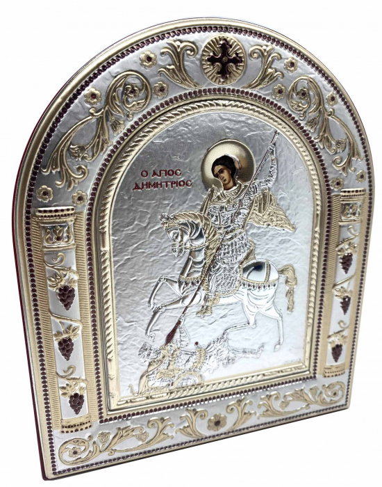 Icoana Sfantul Gheorghe placata cu aur si argint - 12 x 15 cm [2]