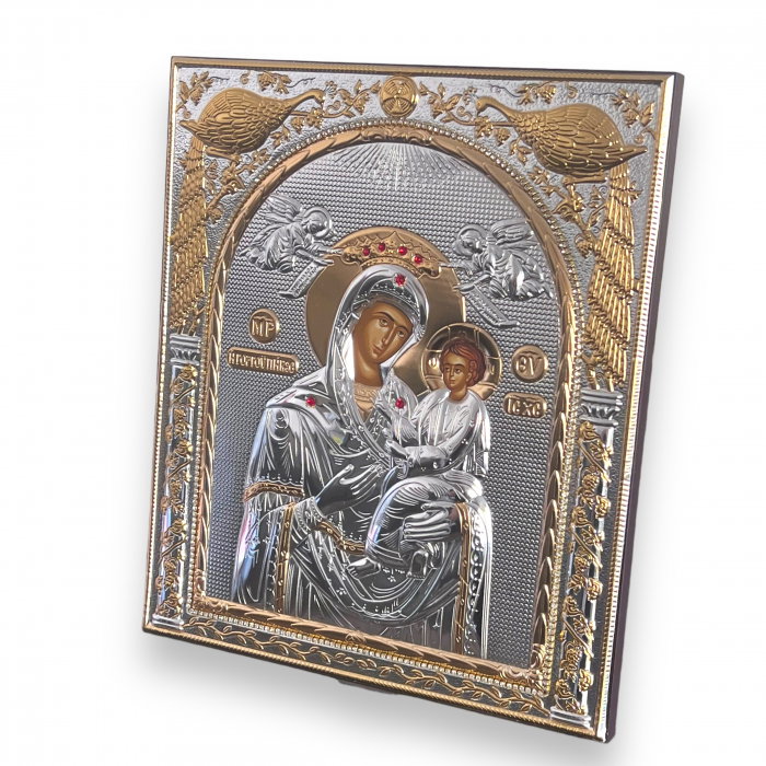 Icoana Mare Fecioara Maria cu Pruncul placata cu argint - Made in Greece, 21 x 25 cm [2]