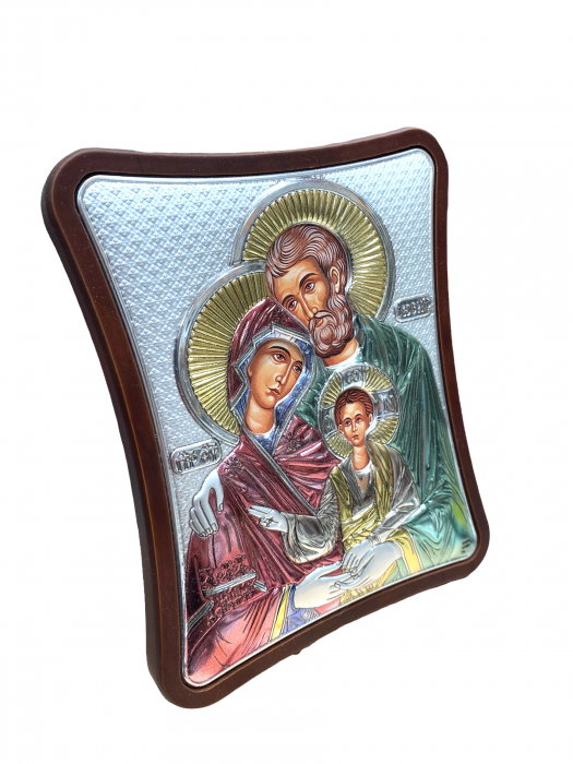Icoana Sfanta Familie placata cu argint si aur colorata 12,5 x 15,5 cm - Made in Grecia [2]