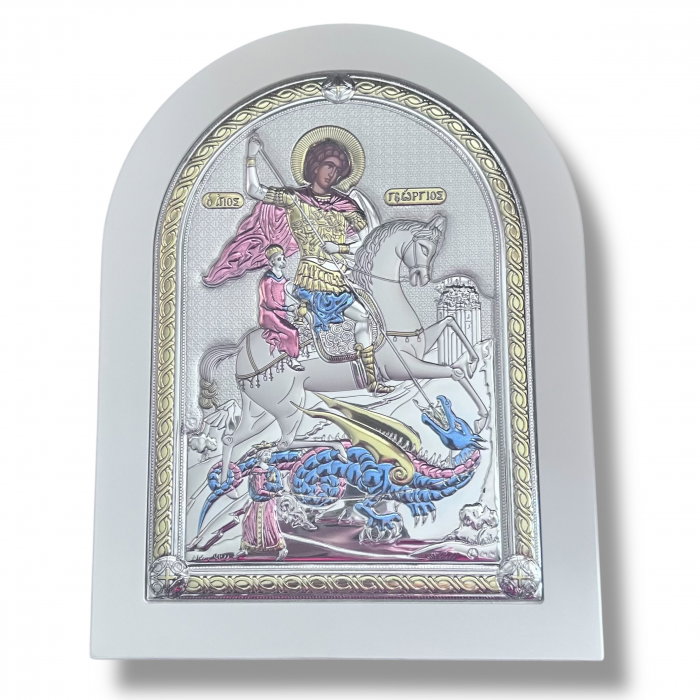 Icoana Sfantul Gheorghe placata cu aur si cu argint  Made in Greece - Meteora 15 cm x 21 cm [1]