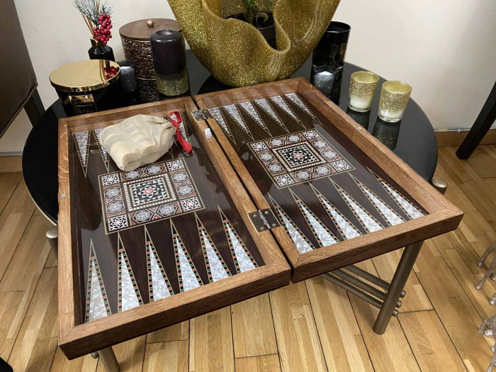 Joc de SAH si TABLE model sidef, piese sah din metal AURII/ARGINTII sculptate manual, calitate premium [11]