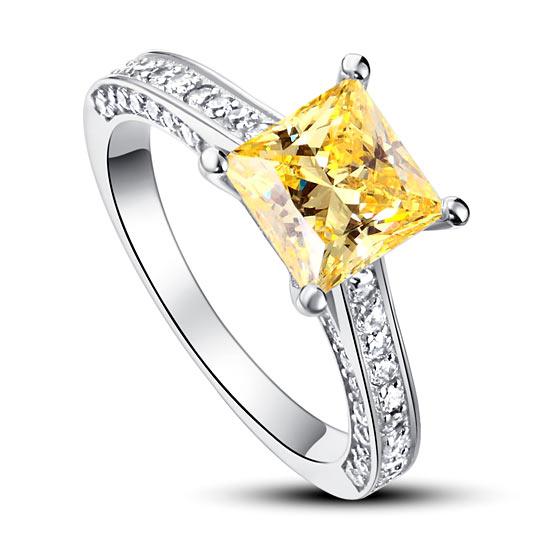 Inel Borealy Argint 925 Simulated Diamond 1.5 Carat Princess Cut Yellow Canary Mărimea 6 [1]