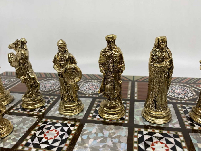 Joc de SAH si TABLE model sidef, piese sah din metal AURII/ARGINTII sculptate manual, calitate premium [13]