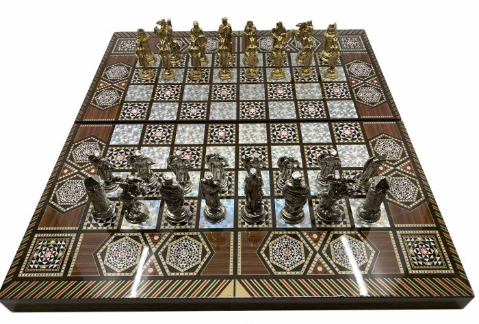 Joc de SAH si TABLE model sidef, piese sah din metal AURII/ARGINTII sculptate manual, calitate premium [1]