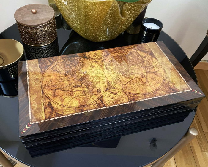 Joc table Old Map Edition din lemn de trandafir lacuit – cadou premium pentru bărbați pasionați de jocuri clasice [5]