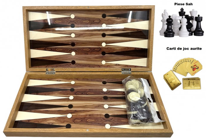 Joc Table si Sah - model Natural Wood, calitate premium + Piese de Sah + Carti de joc aurite [1]
