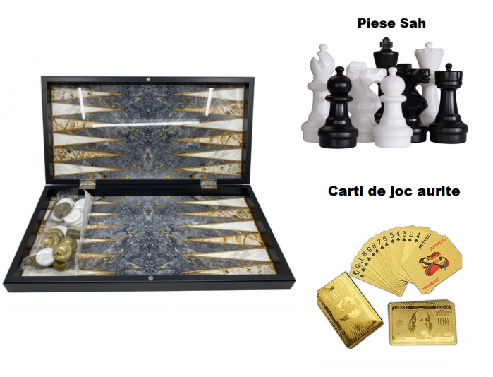 Joc Table si Sah - model Marmura, calitate premium + Piese de Sah + Carti de joc aurite. TOP 10 Cadouri Barbati [1]