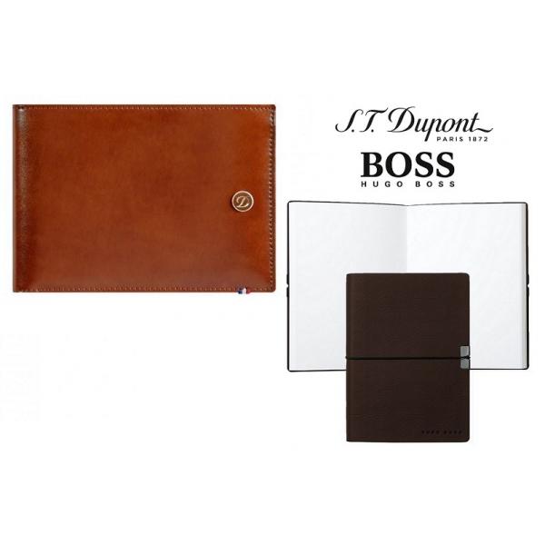 Set Leather Wallet Bank Note Brown S.T. Dupont si Note Pad Burgundy Hugo Boss [1]