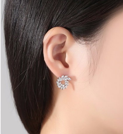 Olive Branch Leaf Small Marquise Cut Diamonds Cercei by Borealy [3]