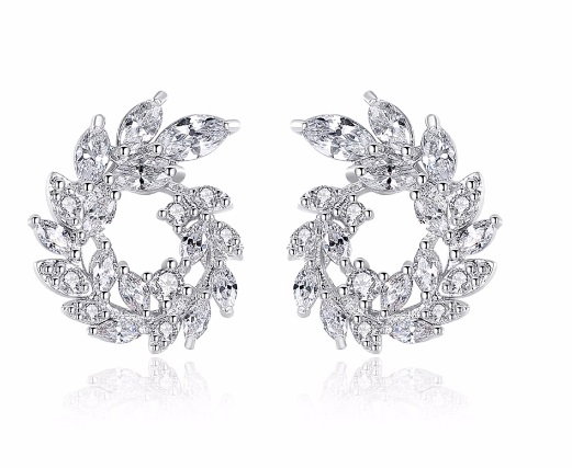 Olive Branch Leaf Small Marquise Cut Diamonds Cercei by Borealy [1]